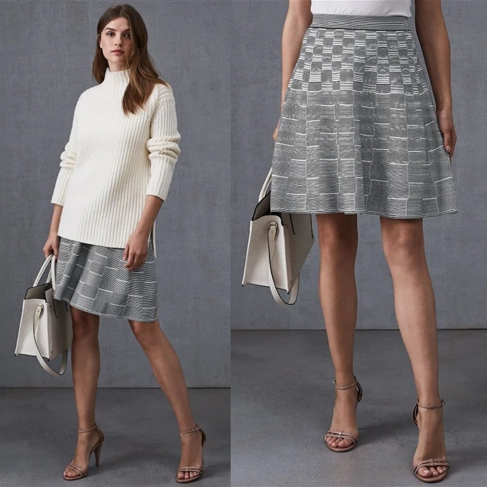 REISS Isha Geometric Jacquard A-Line Viscose Skirt Size M